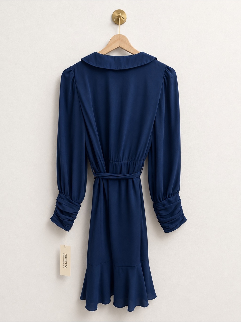 Nanette Lepore Wrap Dress-Size 8 Ruched Sleeve Tie Waist Mini Dress-Retails $158 - Picture 2 of 6